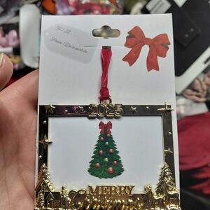 Studio Decor Gold 2025 Merry Christmas Frame Ornament with Red Ribbon